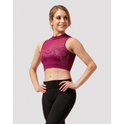 Brassière de danse BLOCH Z0195 Natalia – Dos nu, dentelle et maille – Rose foncé