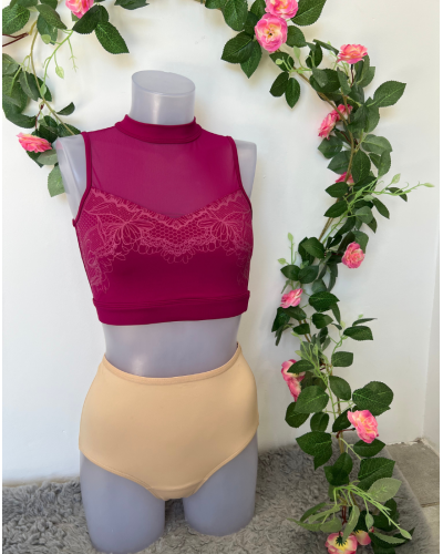 Brassière de danse BLOCH Z0195 Natalia – Dos nu, dentelle et maille – Rose foncé