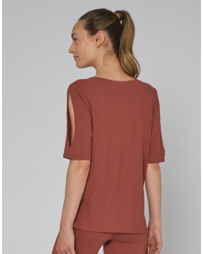 T-shirt côtelé RIM Temps Danse – Manches fendues – Terracotta ou Gris
