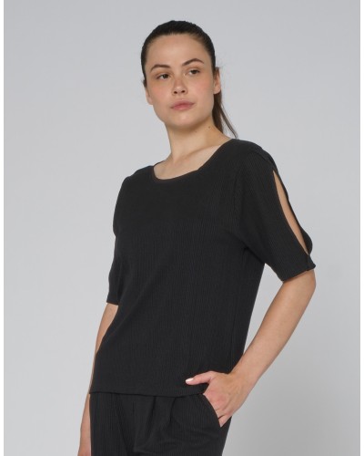 T-shirt côtelé RIM Temps Danse – Manches fendues – Terracotta ou Gris